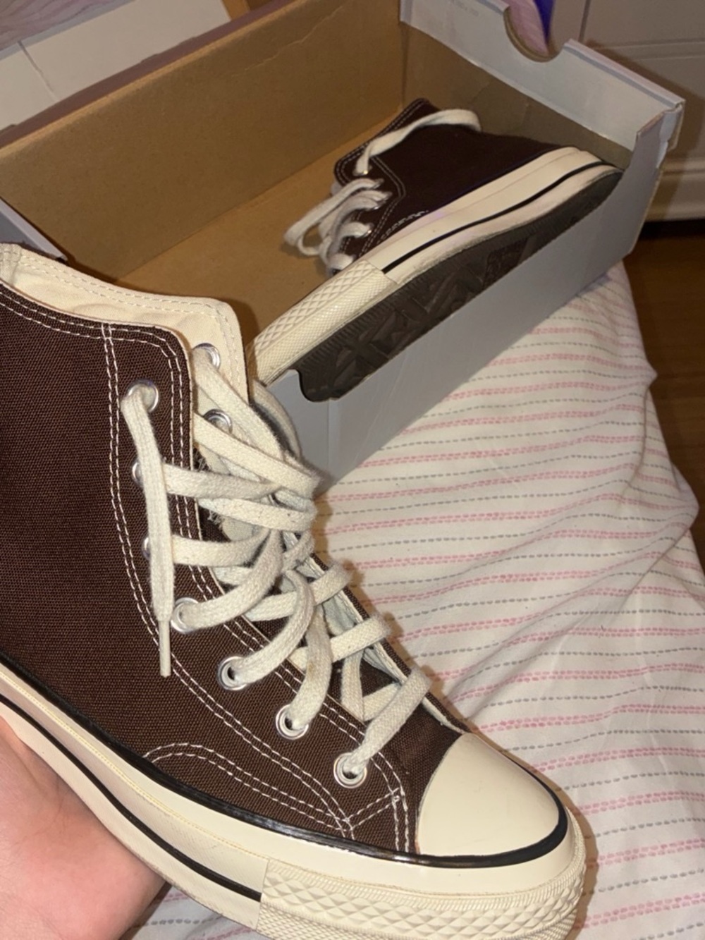 Converse High-Top Sneakers in Dark Brown with Cream Accents